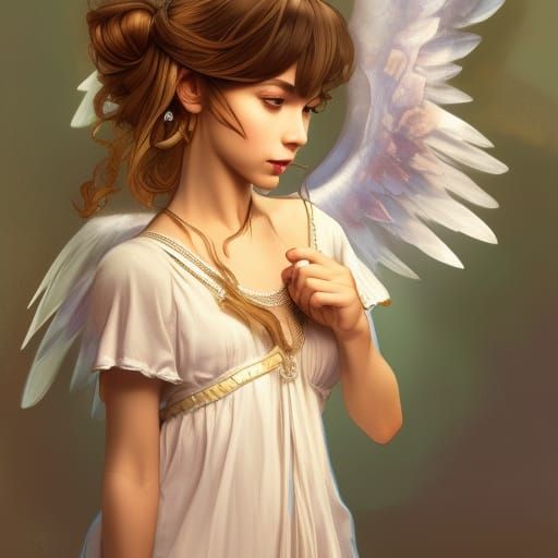 An angel with Petite wings and pretty dress.