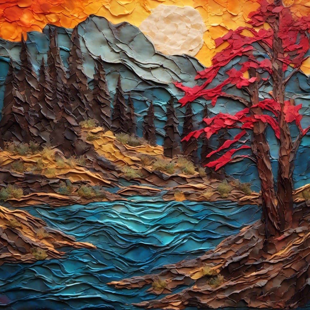 Chiaroscuro Landscape of Woman in Encaustic Impasto Style