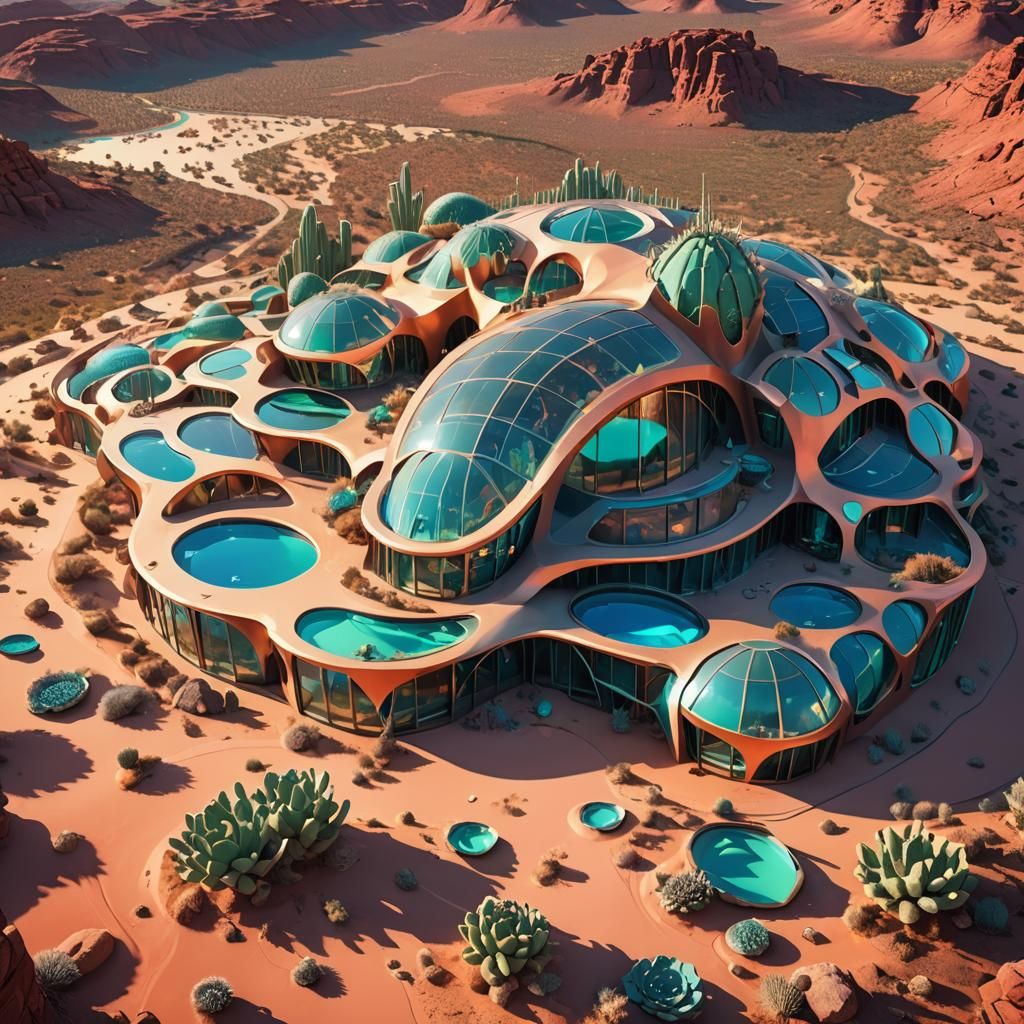 Futuristic Desert City Inspired by Prickly Pear: Concept Art