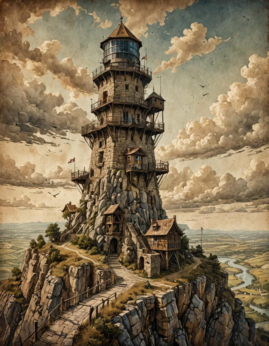 Historic Watchtowers in Grand Landscapes: Digital Illustrati...