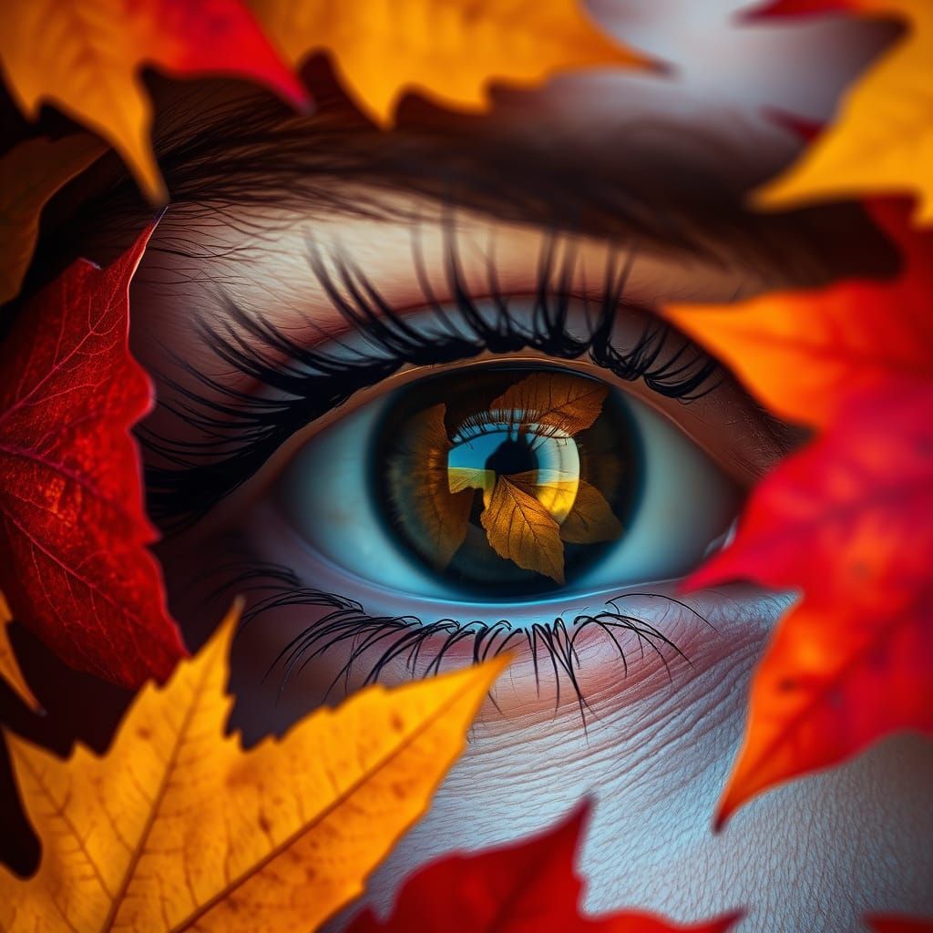 Autumn Leaves Reflecting in a Female Eye