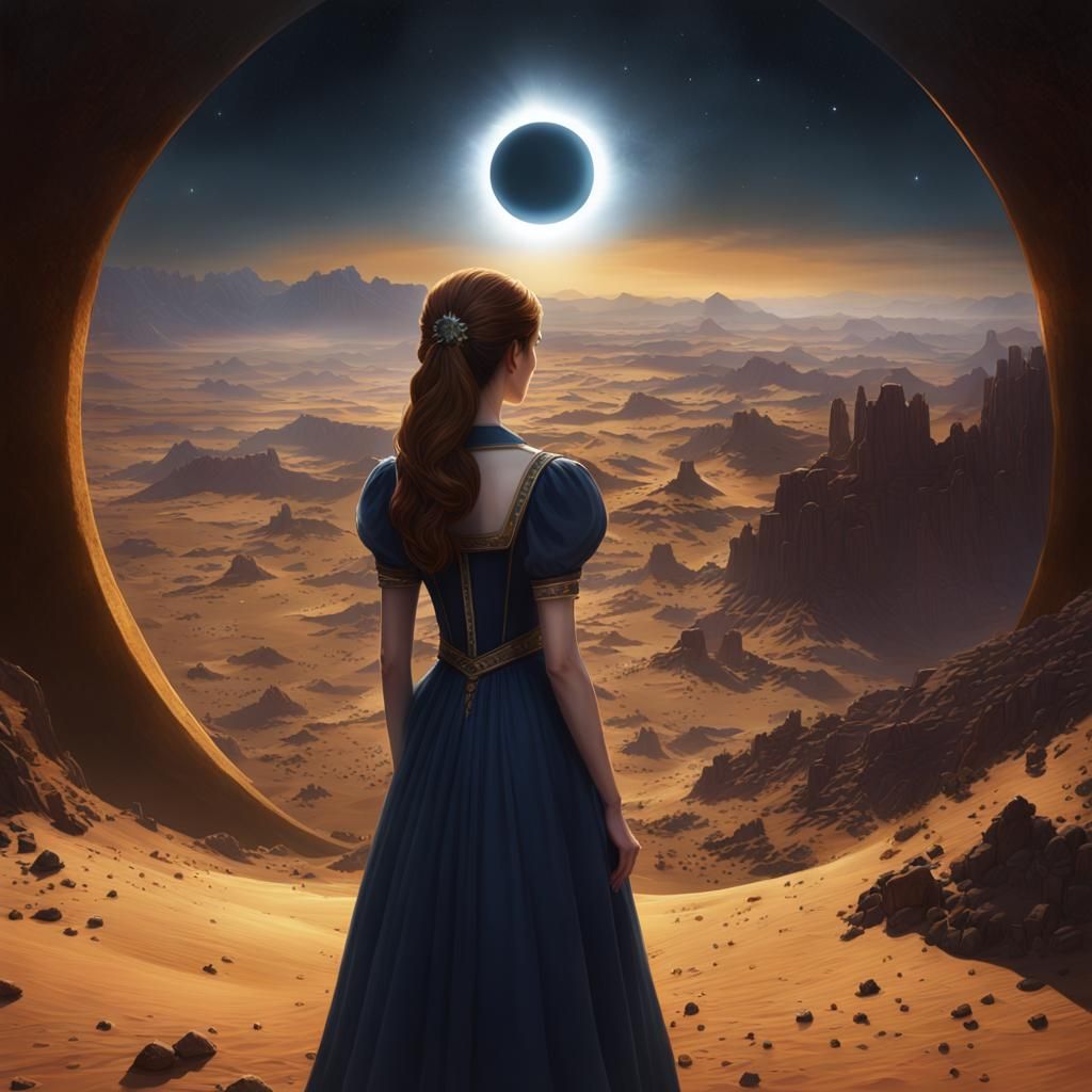 Spectacular Solar Eclipse Over Desert Landscape