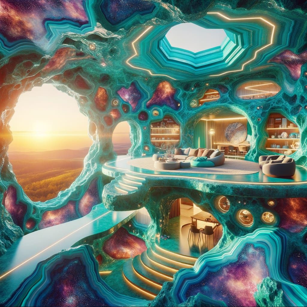 Modern Geode Home with Sunset View in 8K