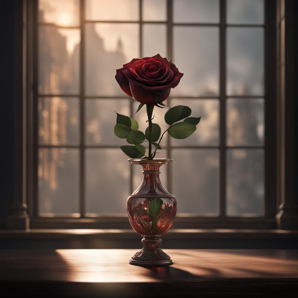 Single Rose in Vase: Detailed Matte Painting