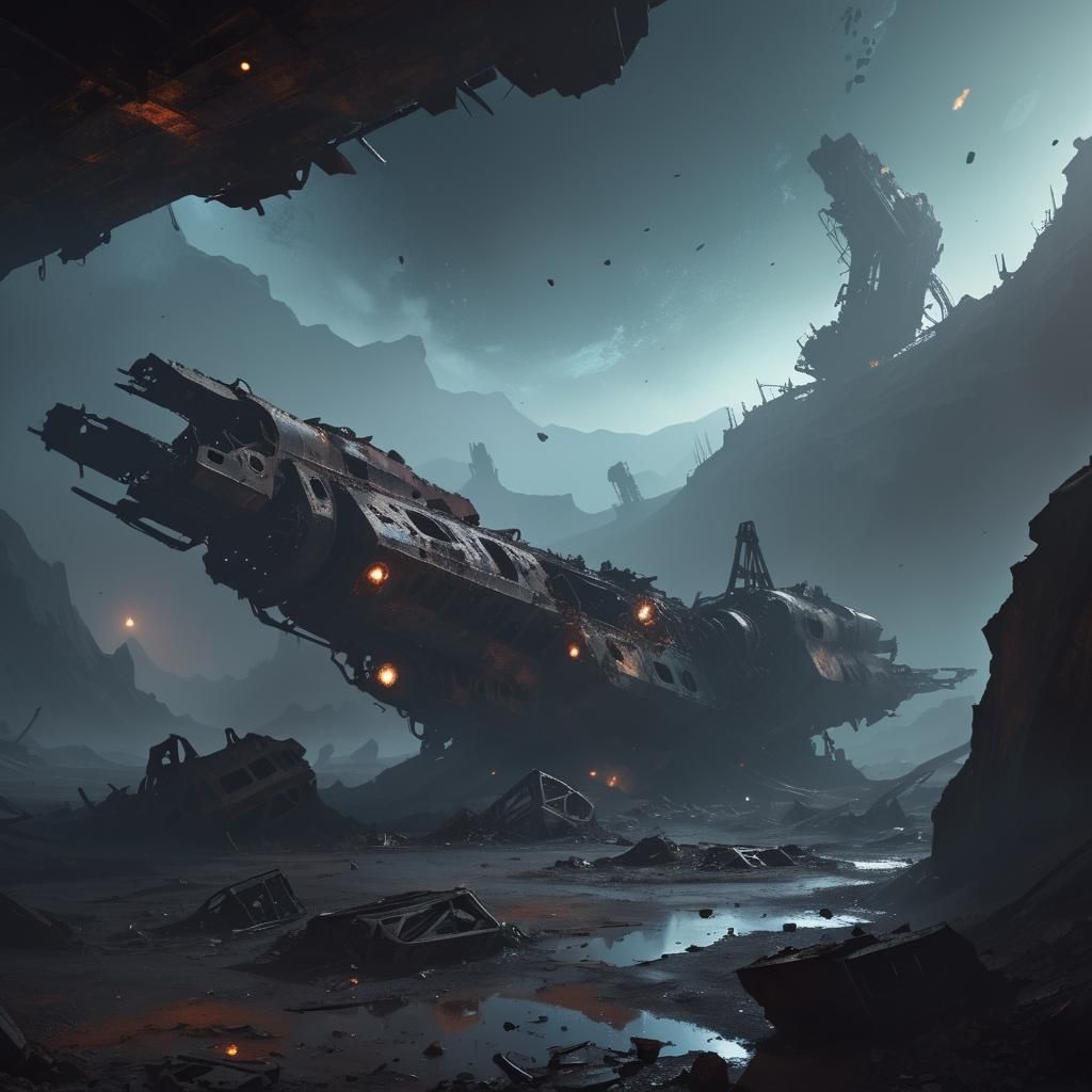 Dystopian Sci-Fi: Spaceship Wreckage on Barren Planet