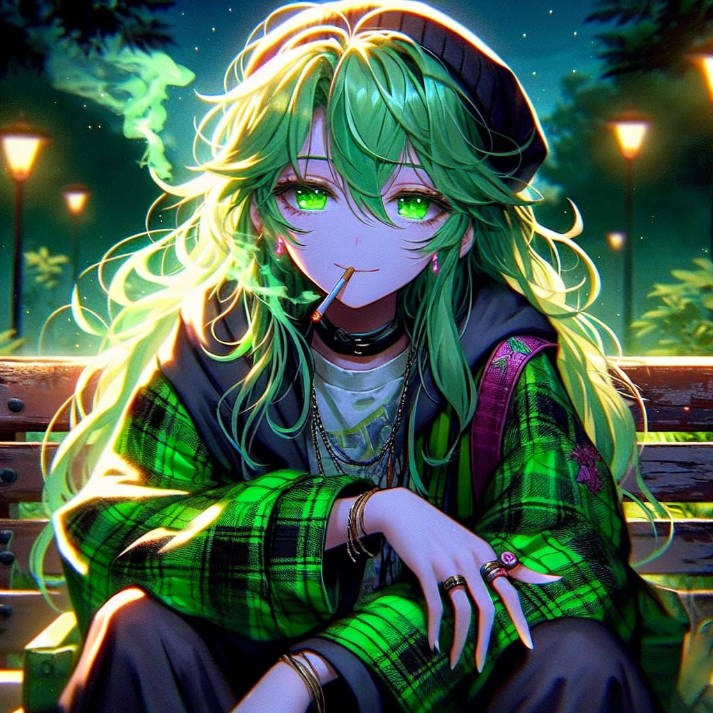 Anime Woman Smoking: Fantasy Concept Art