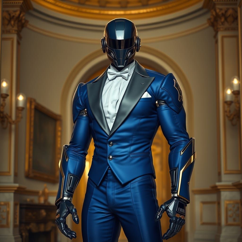 Cyborg Warrior in Elegant Foyer