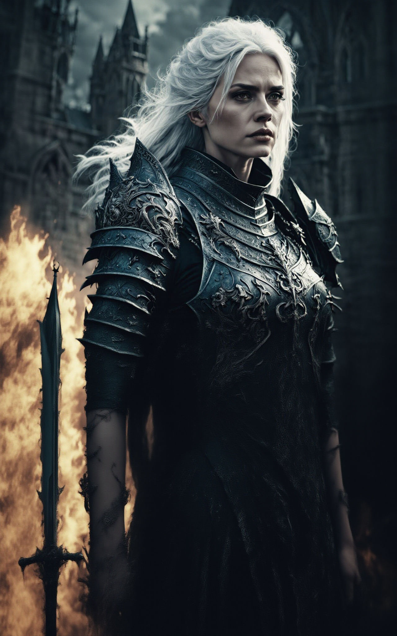 Elegant Female Gothic Knight in Dark Armor