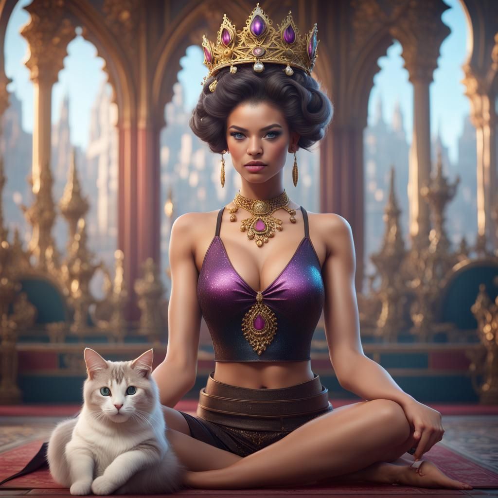 Crowned Cat Beauty Pageant Princess in Digital Art