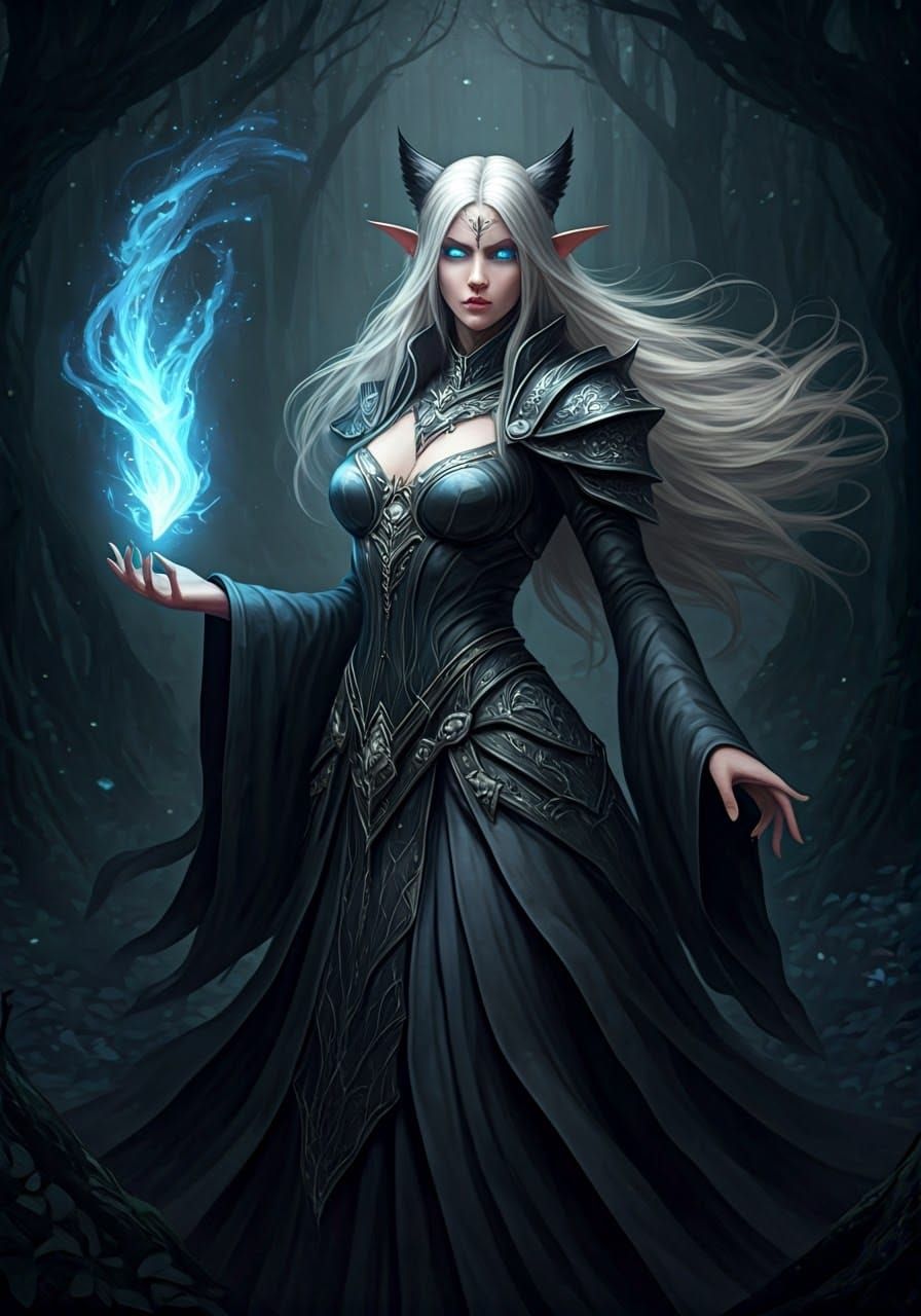 Regal Dark Fantasy Sorceress in Majestic Robes