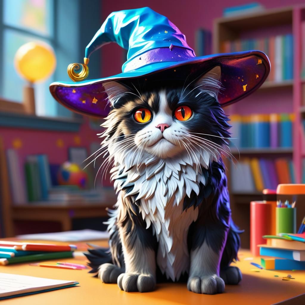 Kitty Wizards' First Day: Hyperrealistic Splash Art