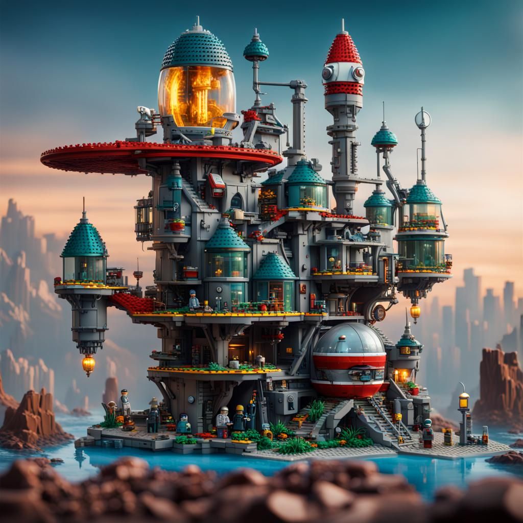 Futurama Diorama Built from Lego and Meccano