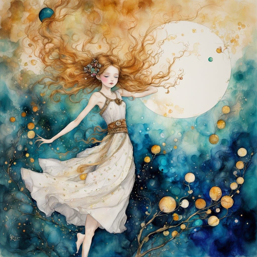 Charming Alcohol Ink Sketch in Art Nouveau Style