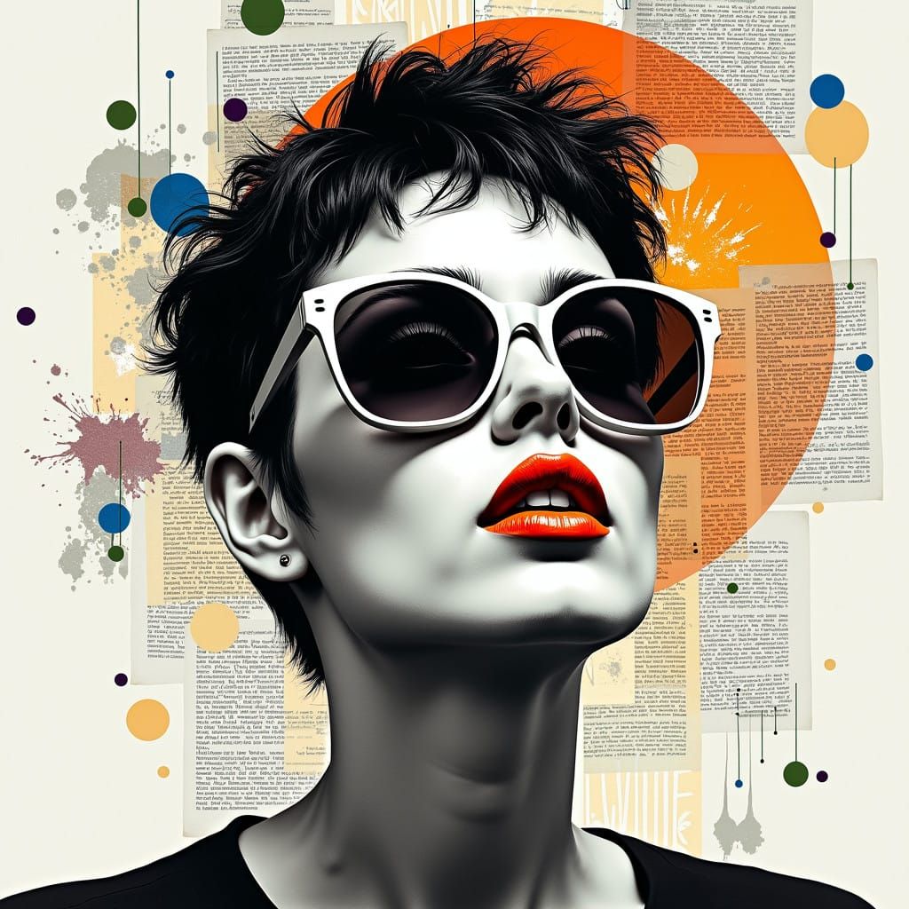 Surreal Woman in Bold Sunglasses with Expressive Eyes