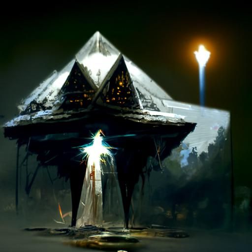 Ethereal Pyramid of Light in Dark Landscape