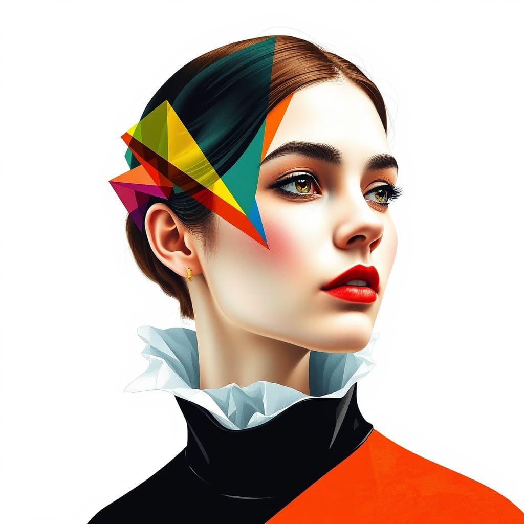 Geometric Portrait in a Digital Watercolor Style