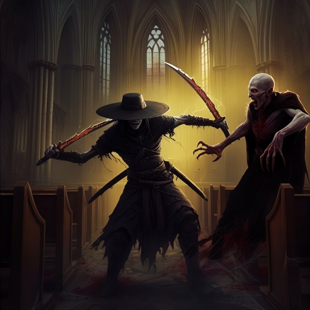 Eternal Warrior Battles Vampire in Haunting Gothic Ruins