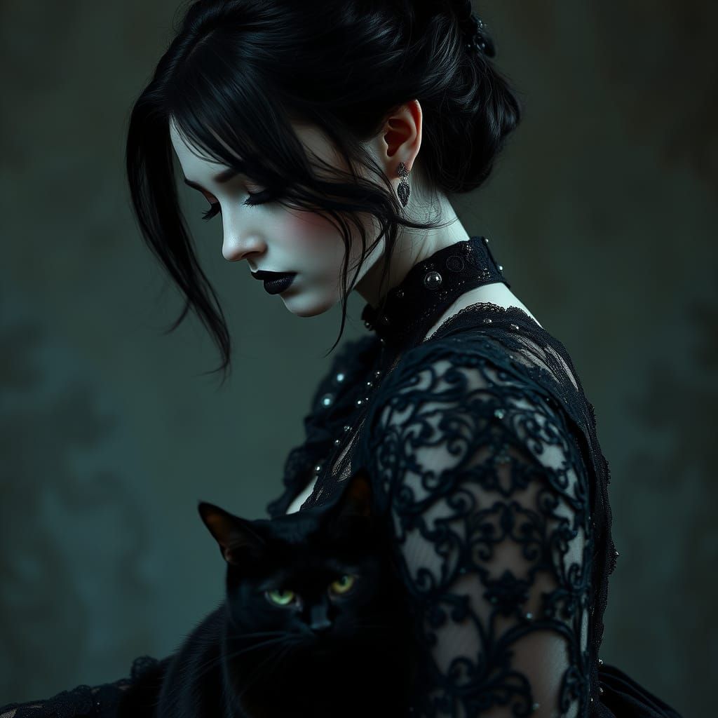 Goth Beauty in Victorian Lace and Shadows