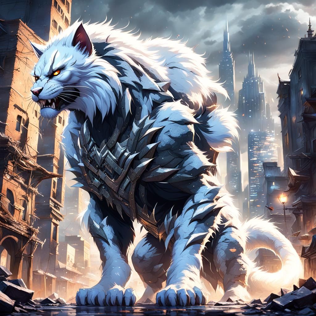 giant cat like  beast in the ruins