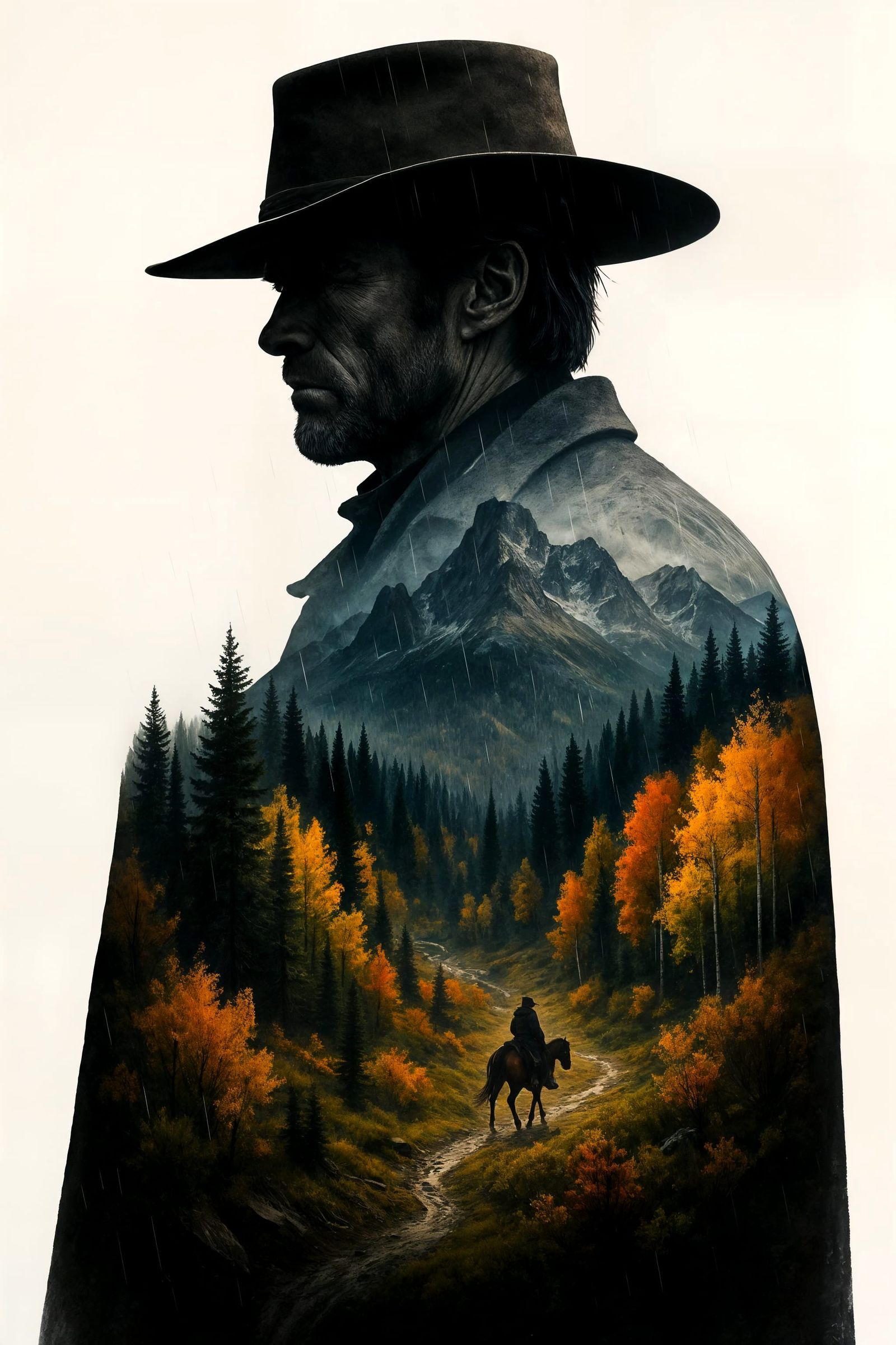 Autumn Frontier Silhouette: A Double Exposure Masterpiece