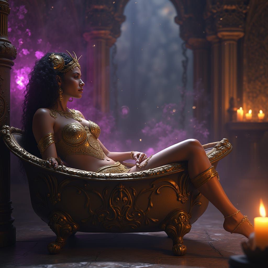 Dark Fantasy Amazon Queen in Lavish Bath Scene