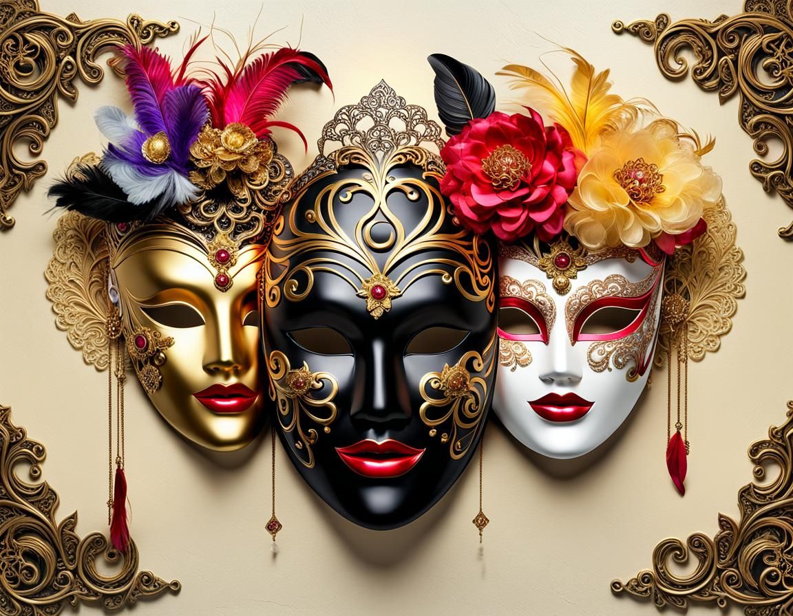 Ornate Theatre Masks in Digital Art Display