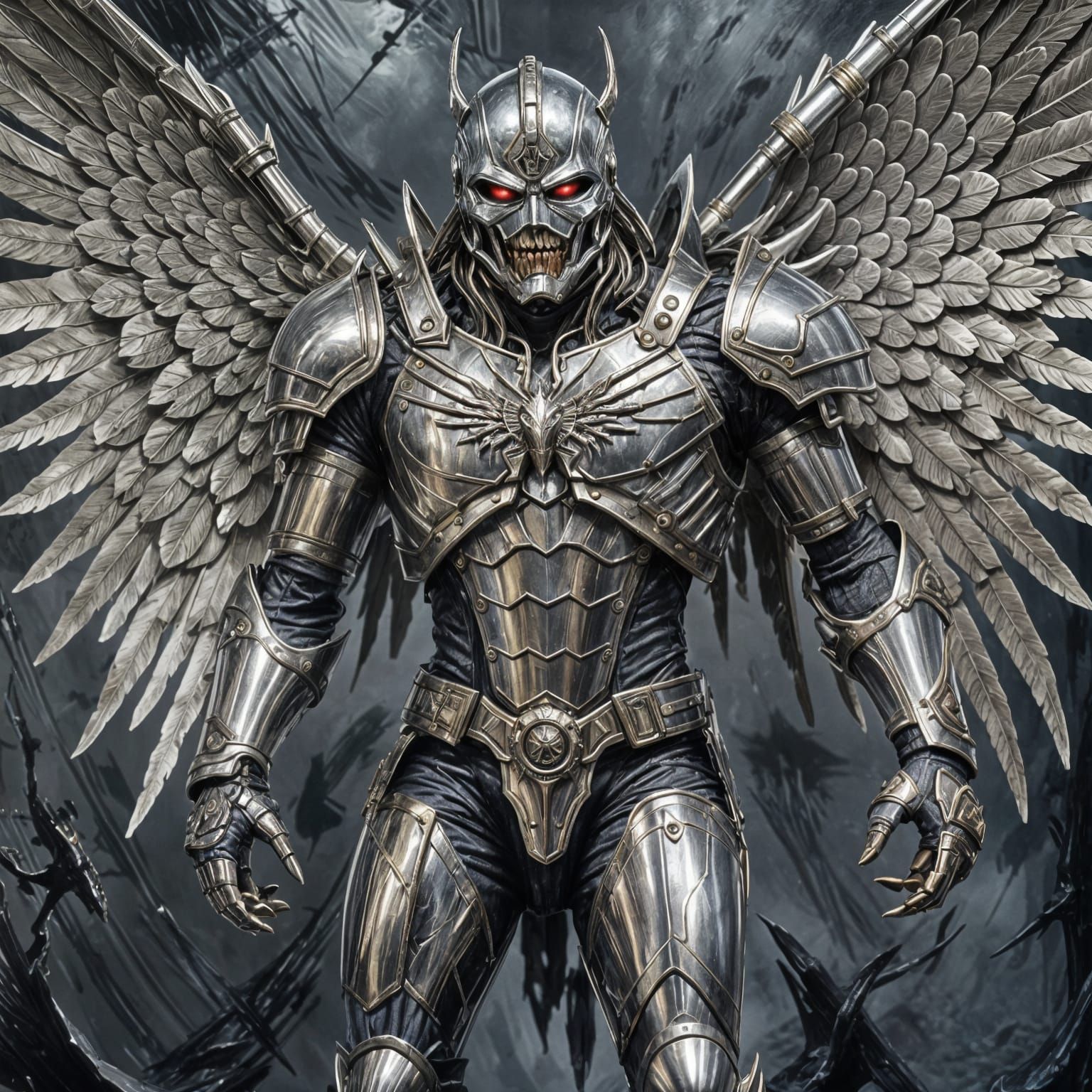 Fearsome Iron Maiden with Metallic Wings