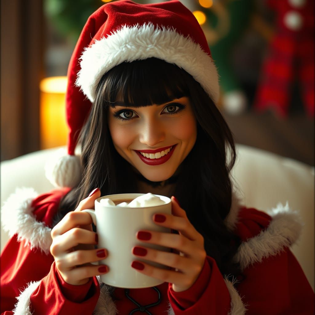 Gothic Santa Woman Enjoys Hot Chocolate