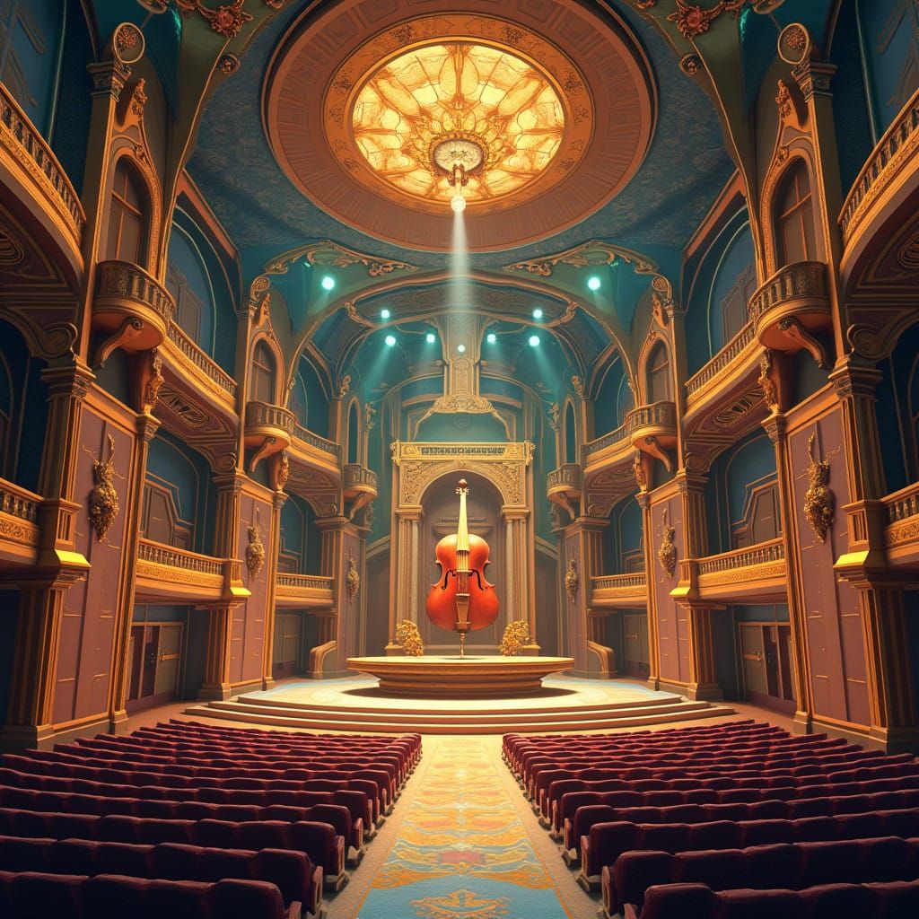 Luxurious Art Deco Amphitheater with Majestic Musical Center...