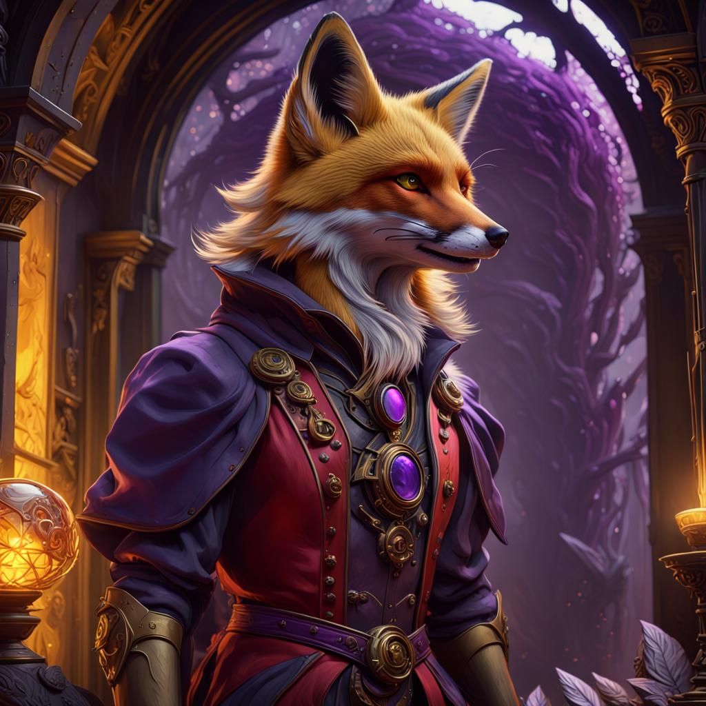 Black and Red Fox in Dark Fantasy Style