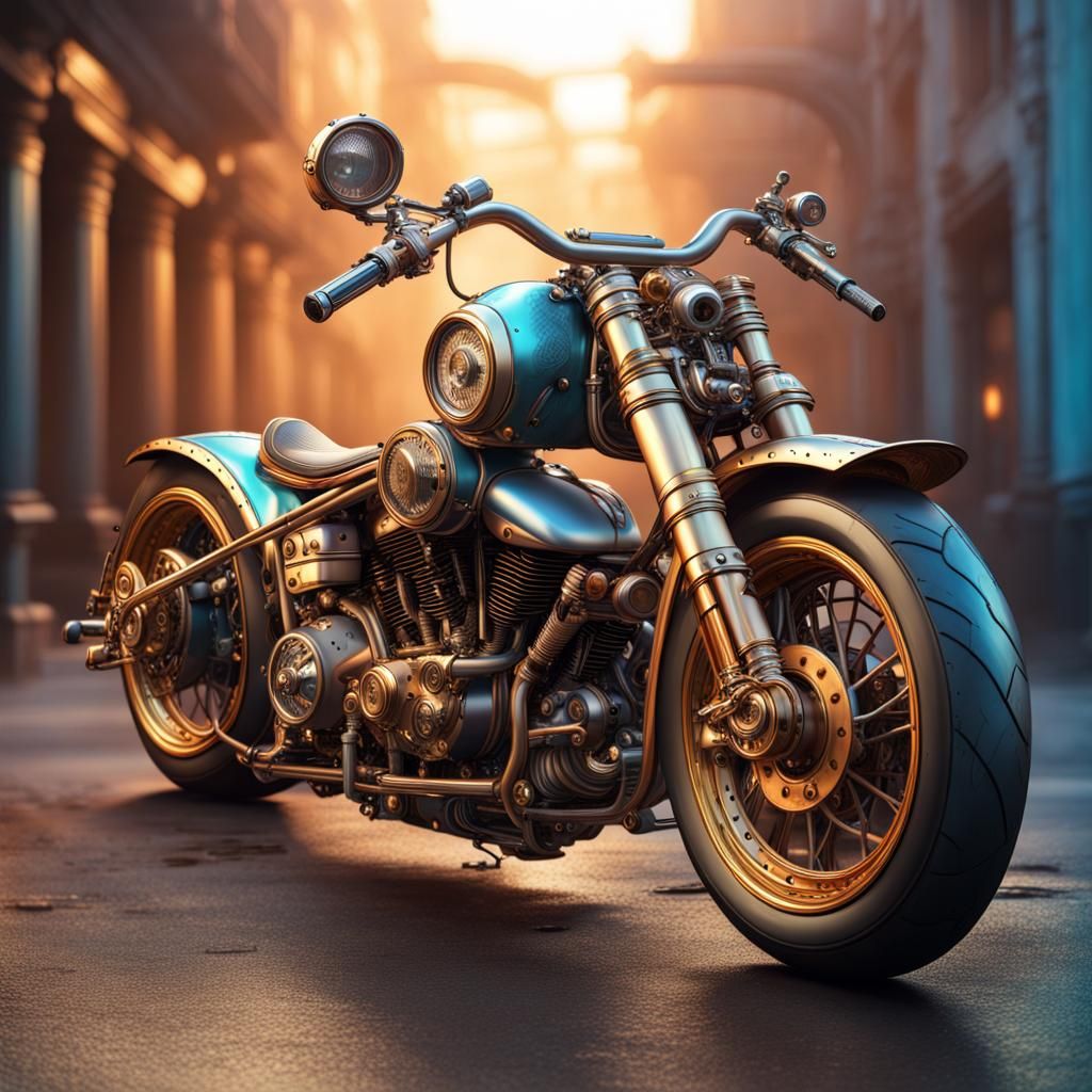 Intricately Detailed Steampunk Motorcycle Concept Art