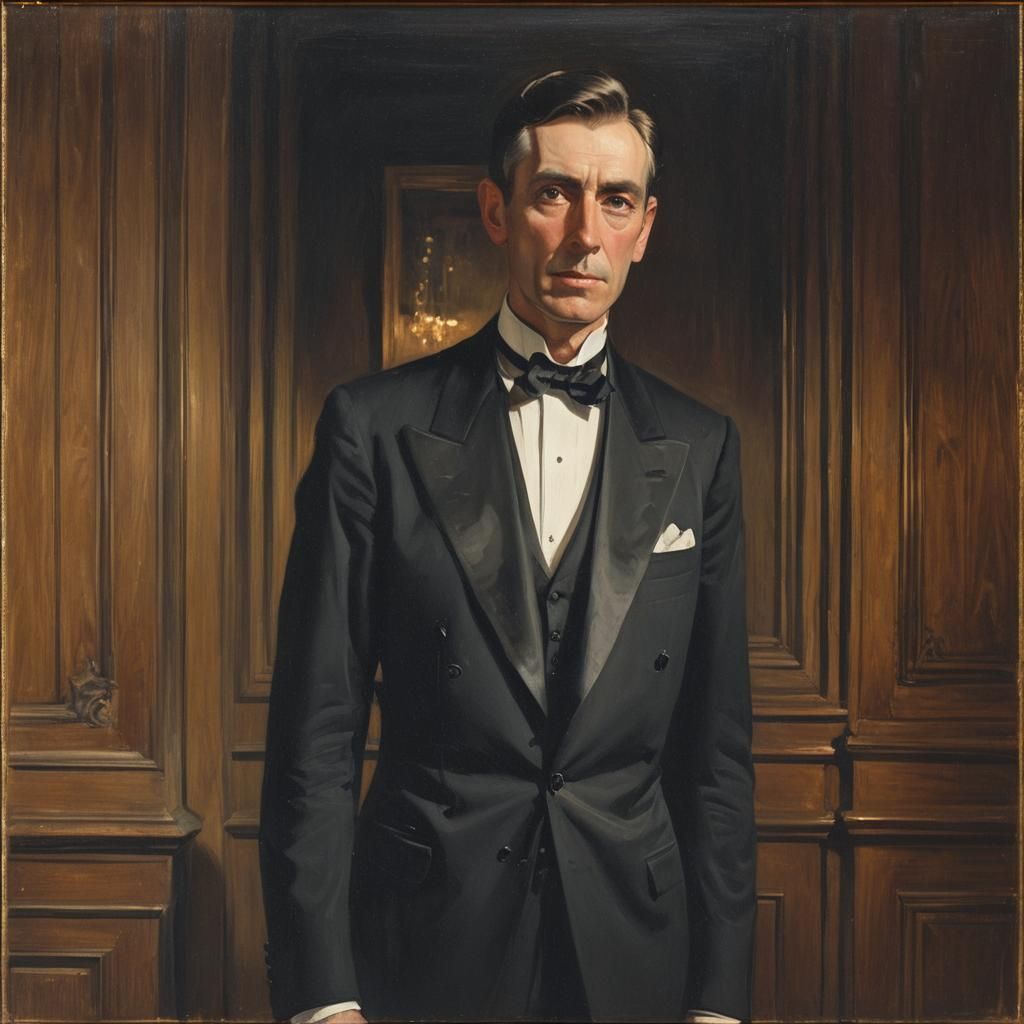 Victorian Butler Portrait in Style of Oil Painting