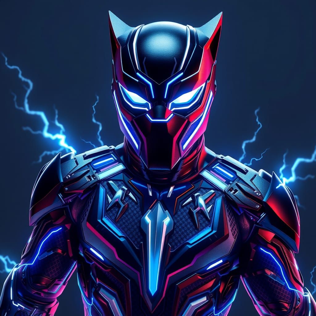 Black Panther Suit with Electrifying Blue Energy