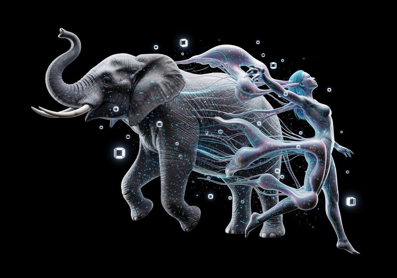 Elephant Morphing Into Cyberpunk Woman in Latent Space Art