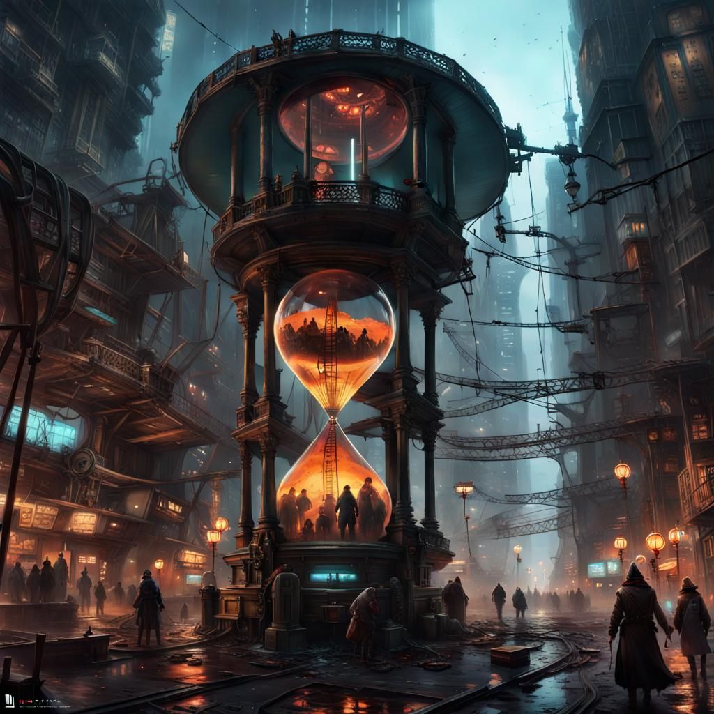Cyberpunk City in Steampunk Hourglass