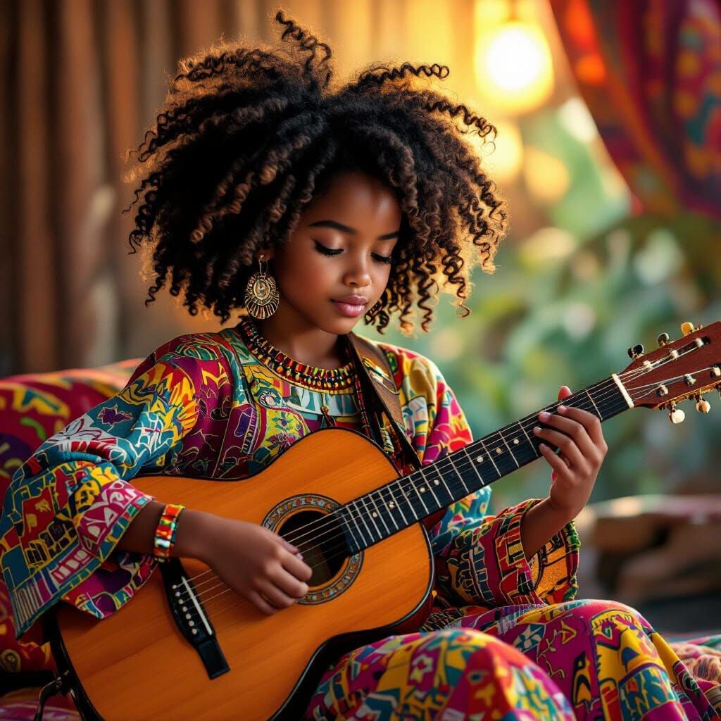 African Girl Guitarist in Afrofuturism Style