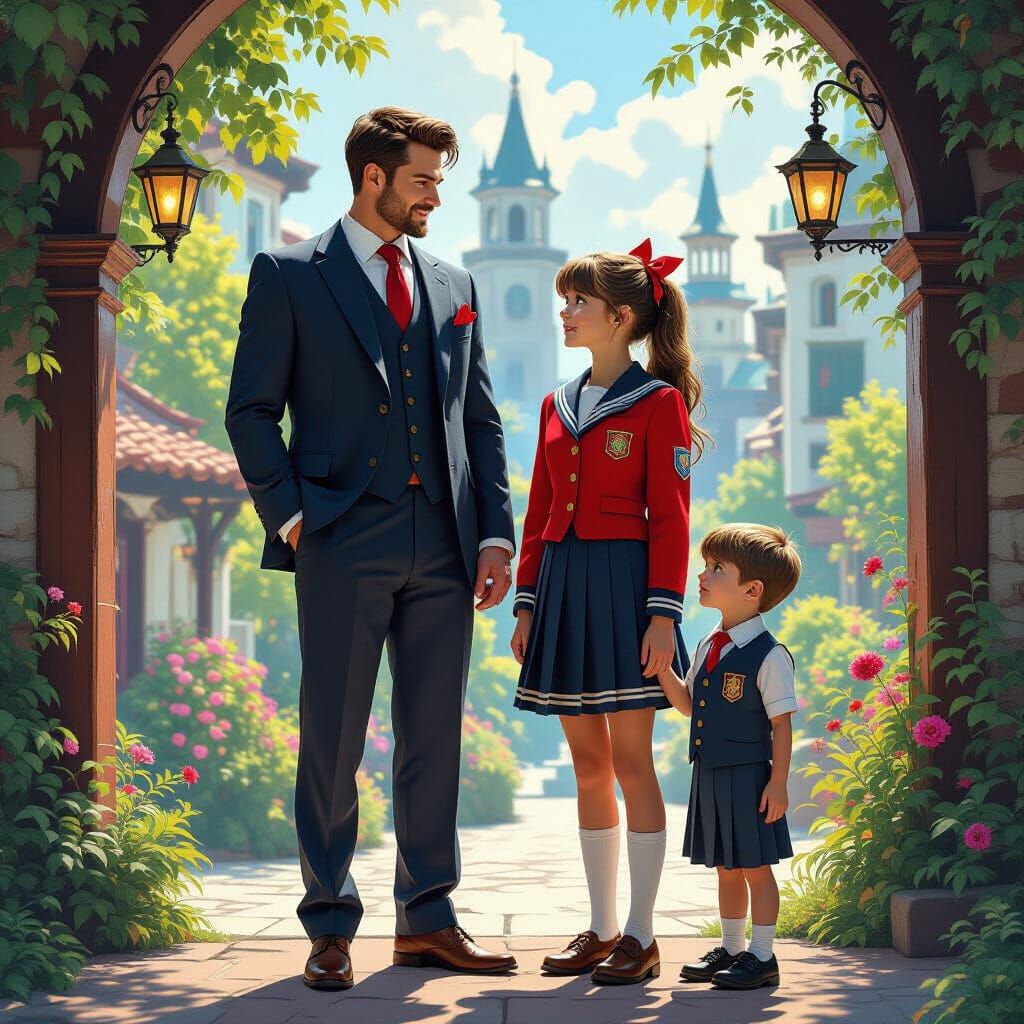 Dreamlike Scene with Entrepreneur and Schoolgirl, Matte Pain...