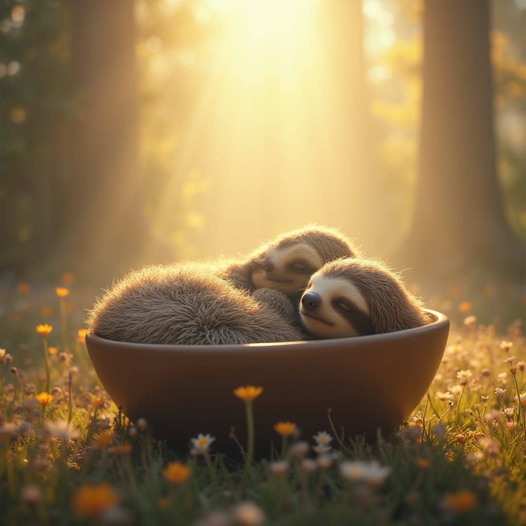 Sloths Sleeping Peacefully in Bowl of Sunshine