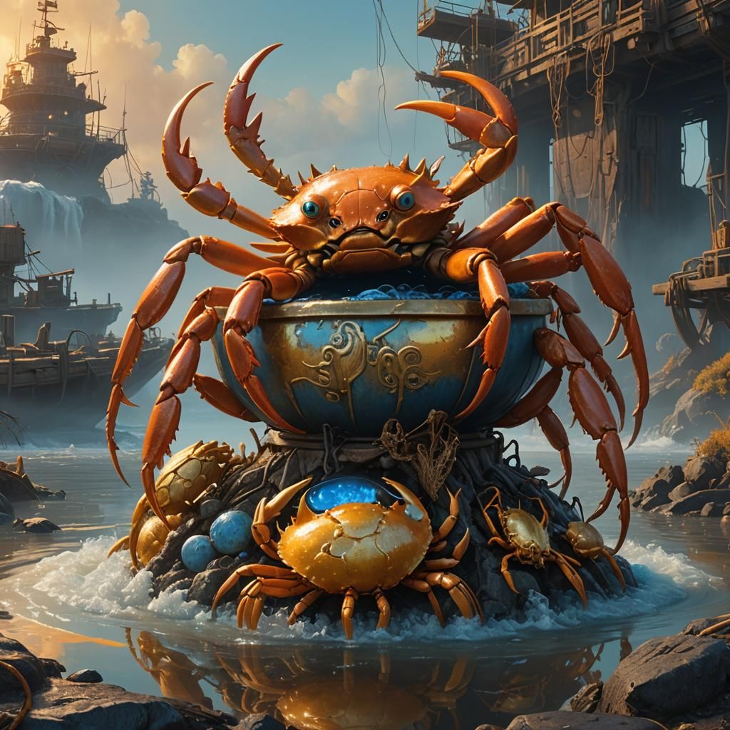 Crab and Goat in Golden Light, Fantasy Concept Art