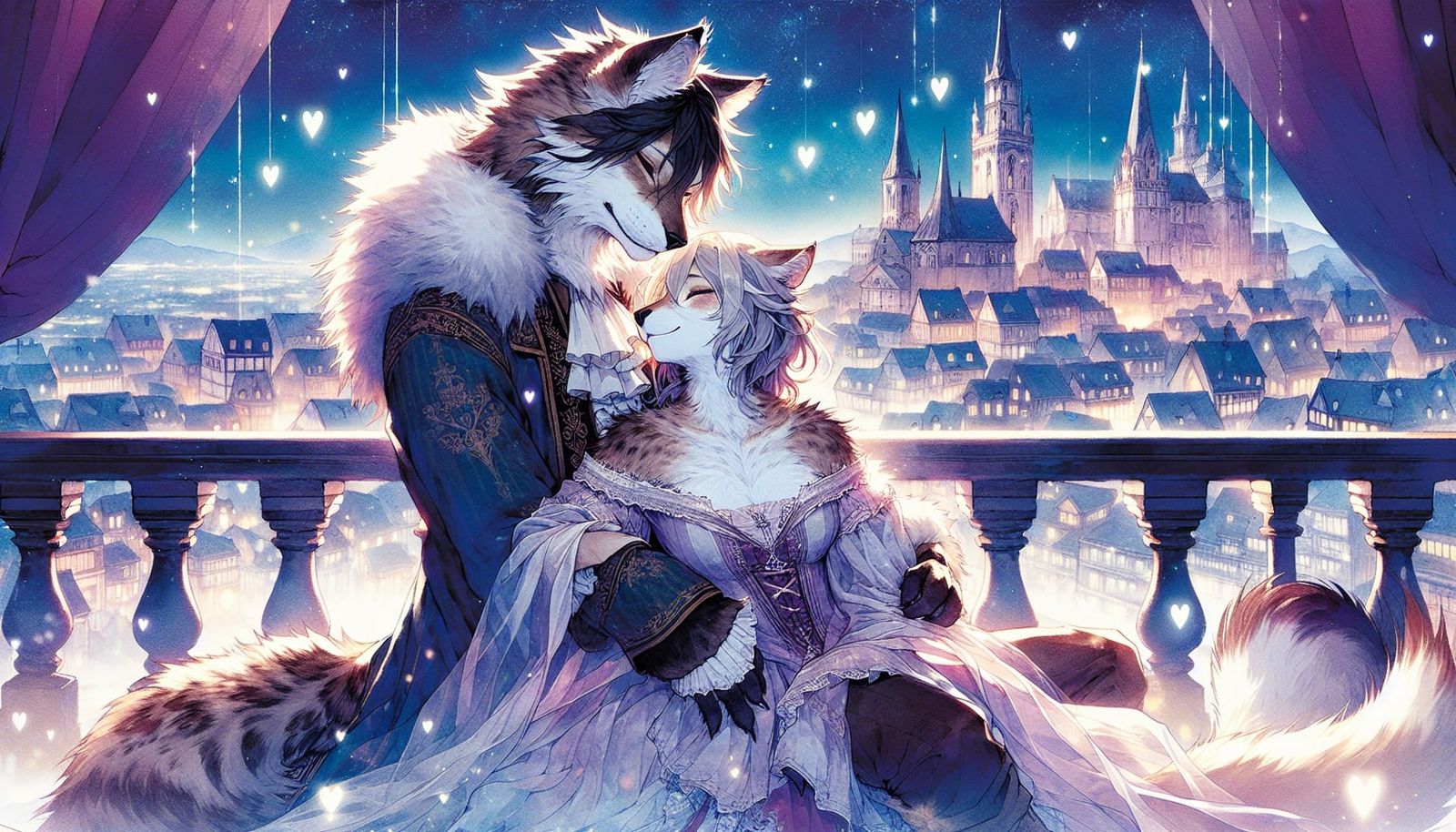 Romantic Anime Manga Cover Art of Two Lynxes in Watercolor S...