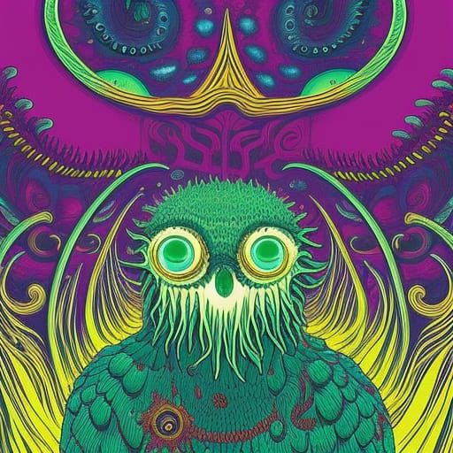 Cute Cthulhu Portrait in Cartoon Surrealist Style