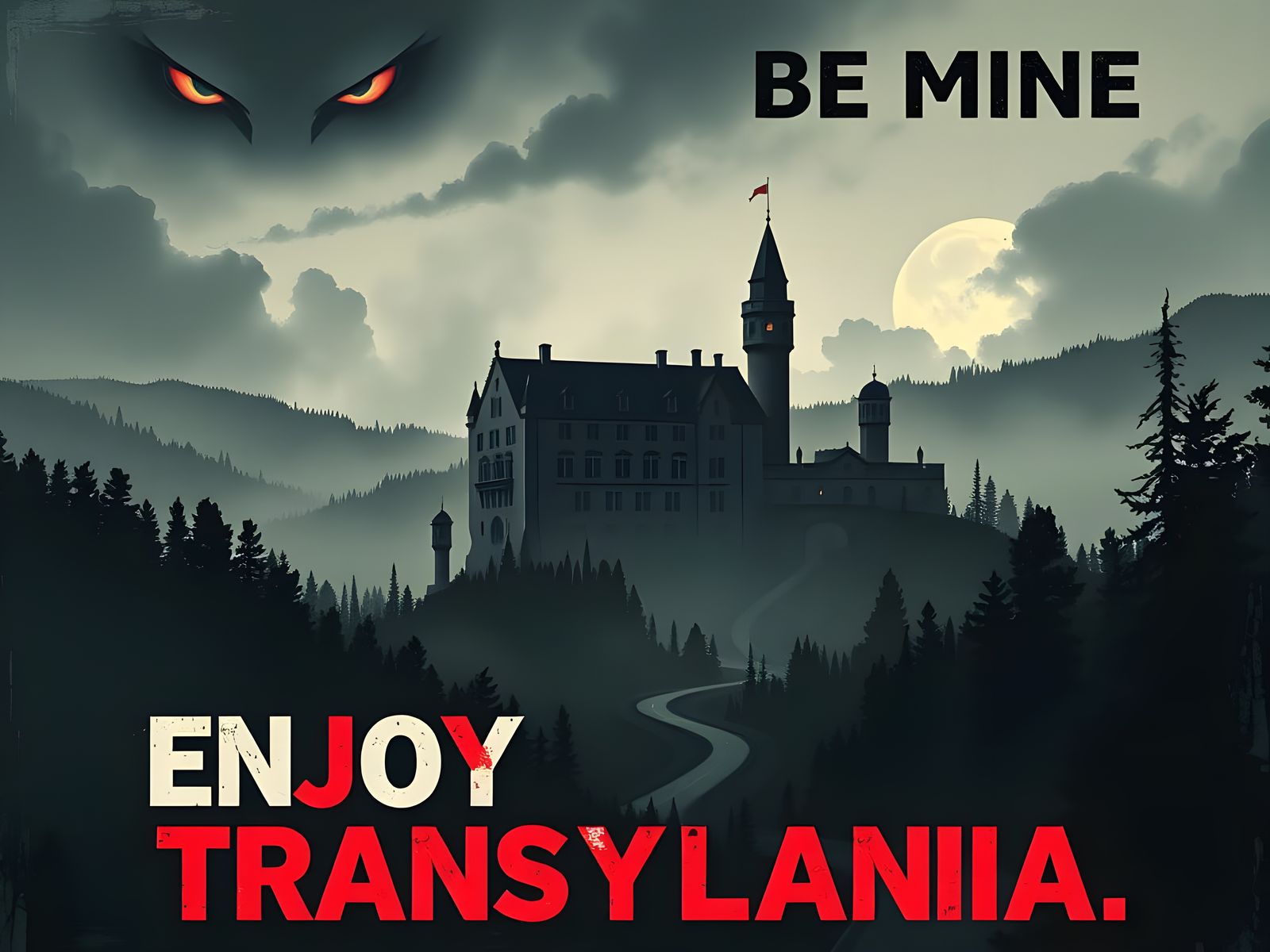 Transylvania's Dark Romance in Vintage Poster Style