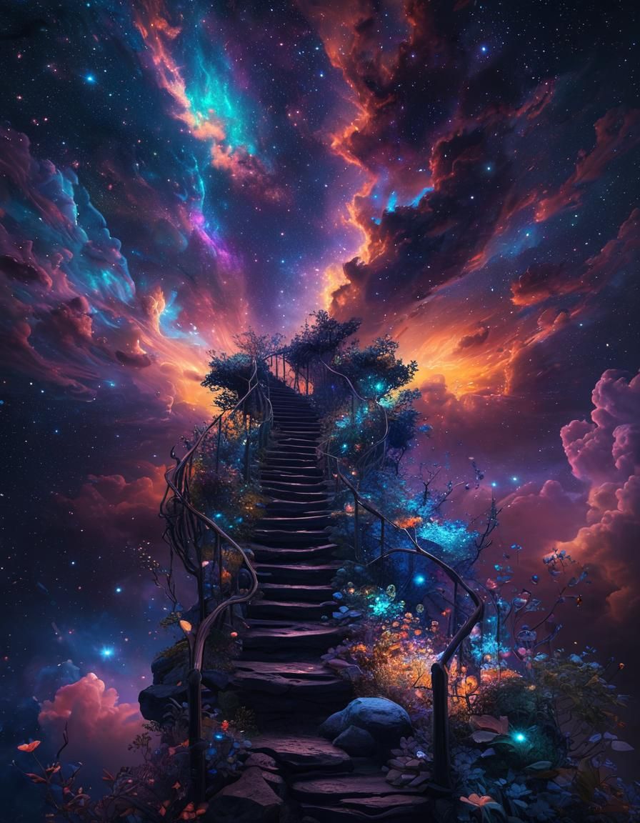 Bioluminescent Stairway to Iridescent Dreamscape