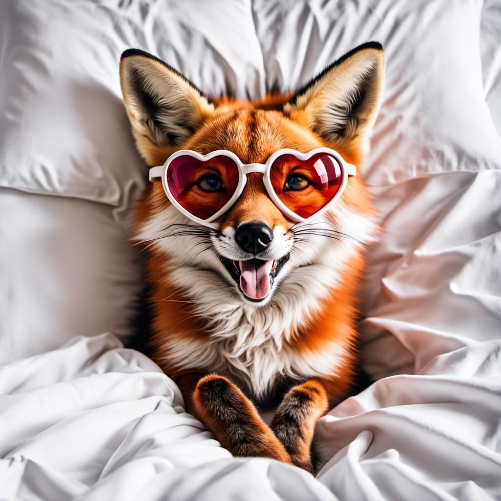 Adorable Fox with Heart Sunglasses in Detailed Digital Art