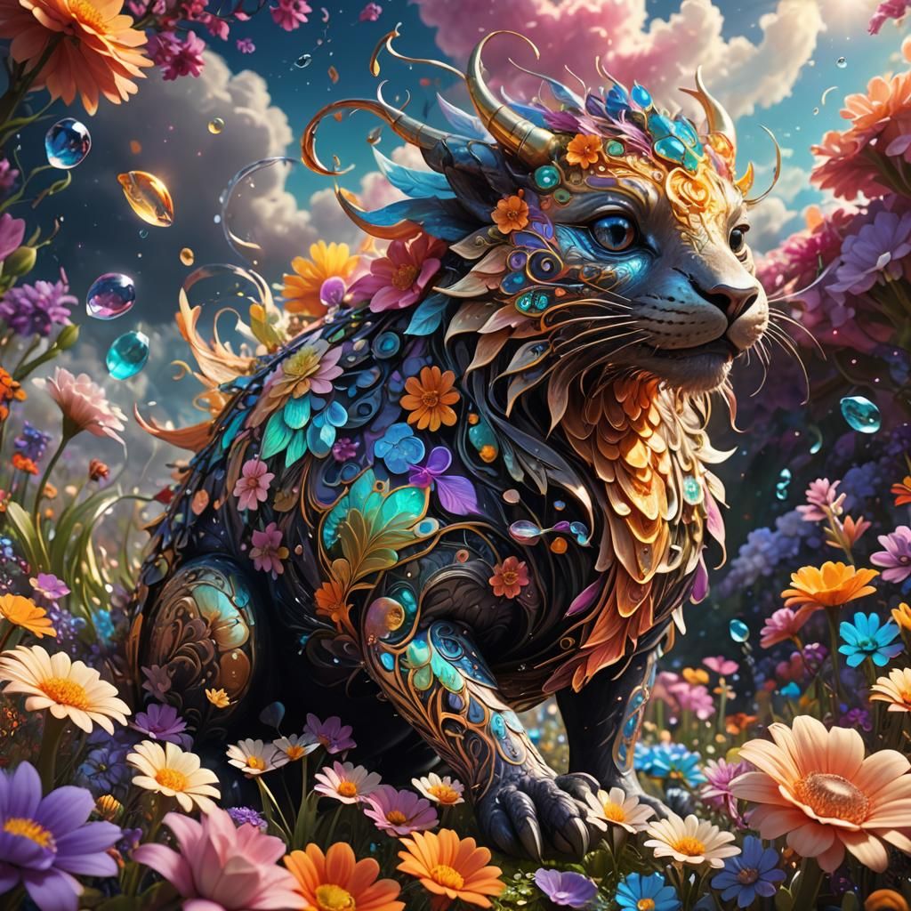Whimsical Creature in a Swirling Fantasy Landscape