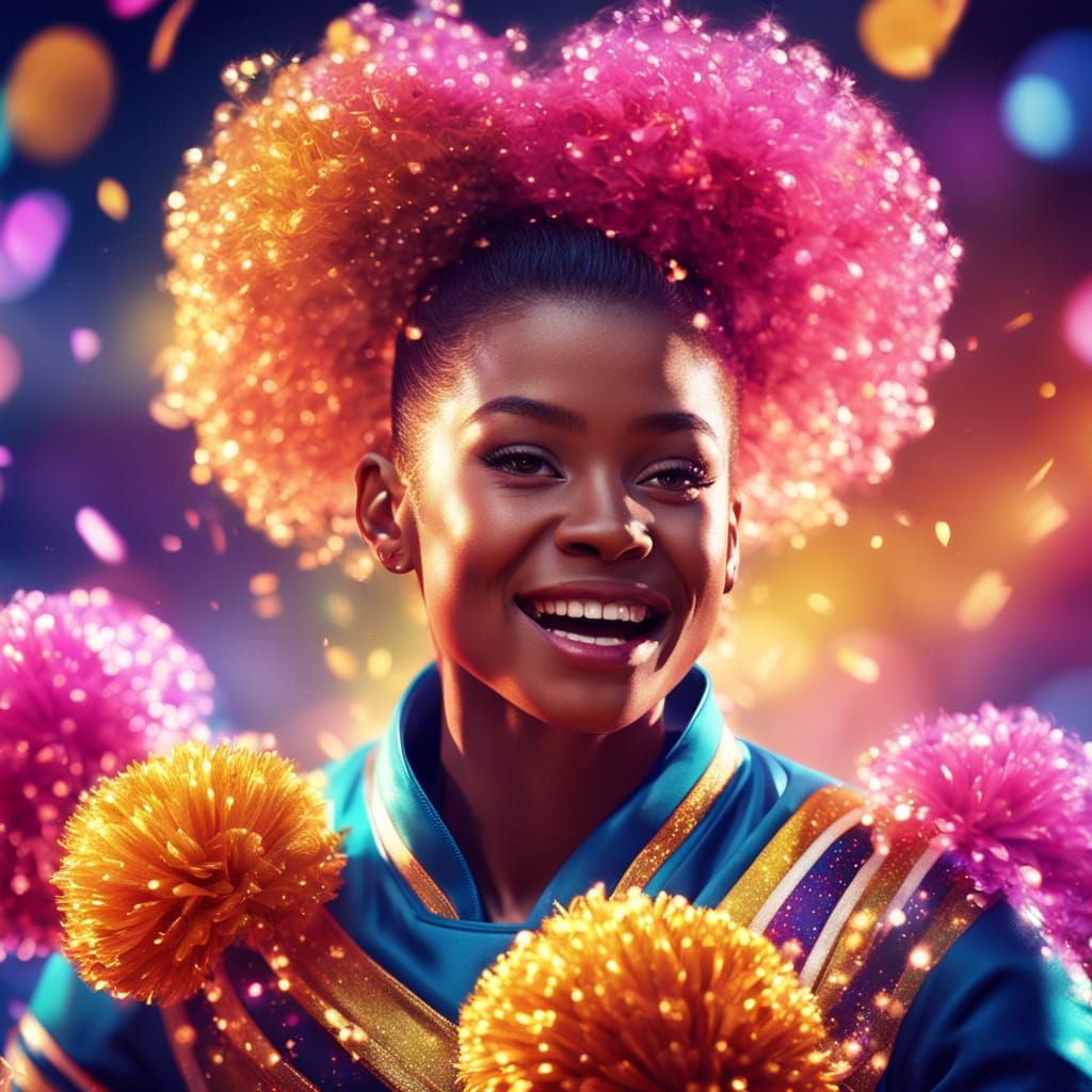 Cheerleader Dancing with Pom Poms: Vibrant Digital Art