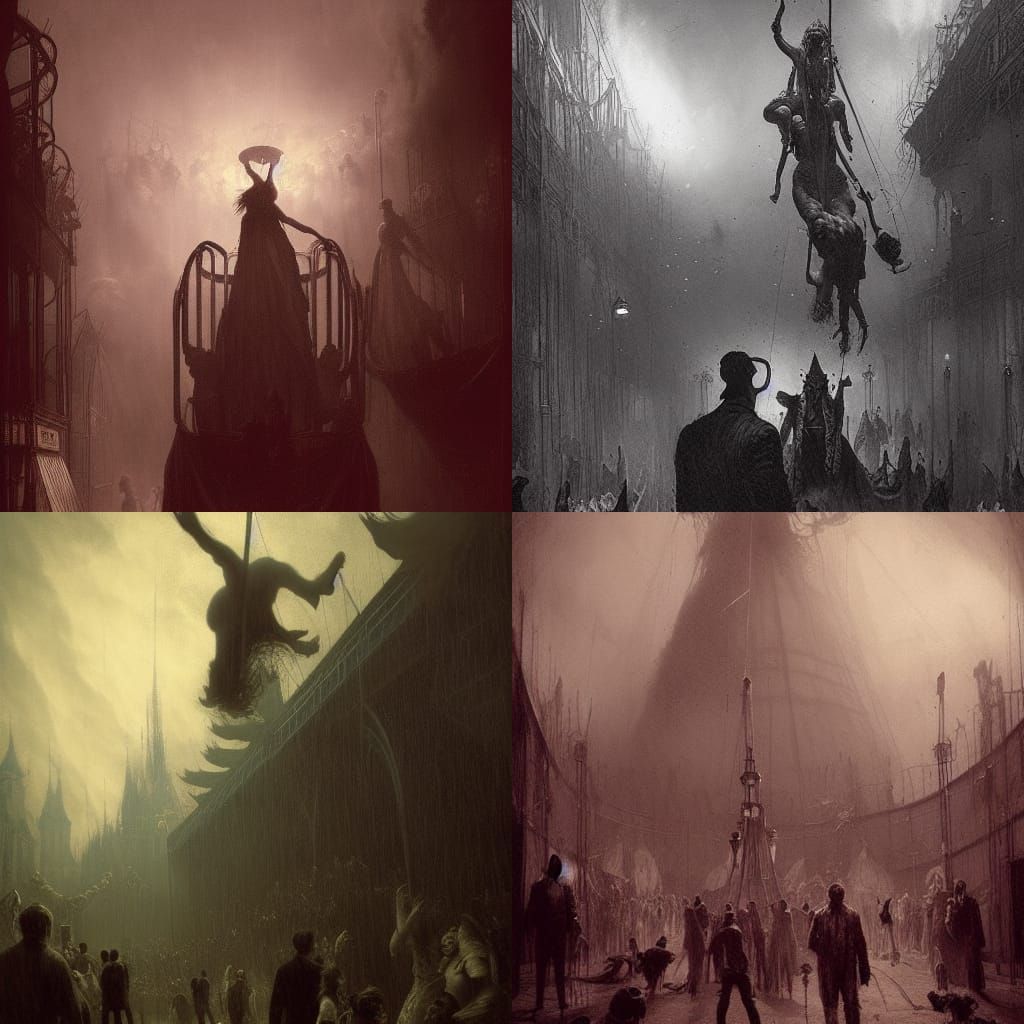 Creepy Horror Circus Amusement Park in Doré Style