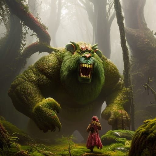 Ogre in Fantastical Jungle Painting