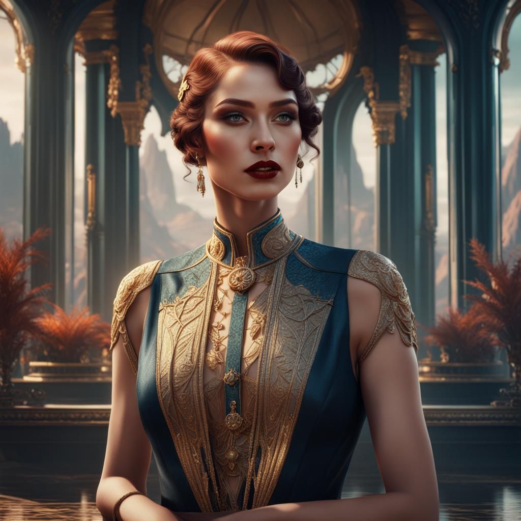 Art Deco Portrait of a Young Woman