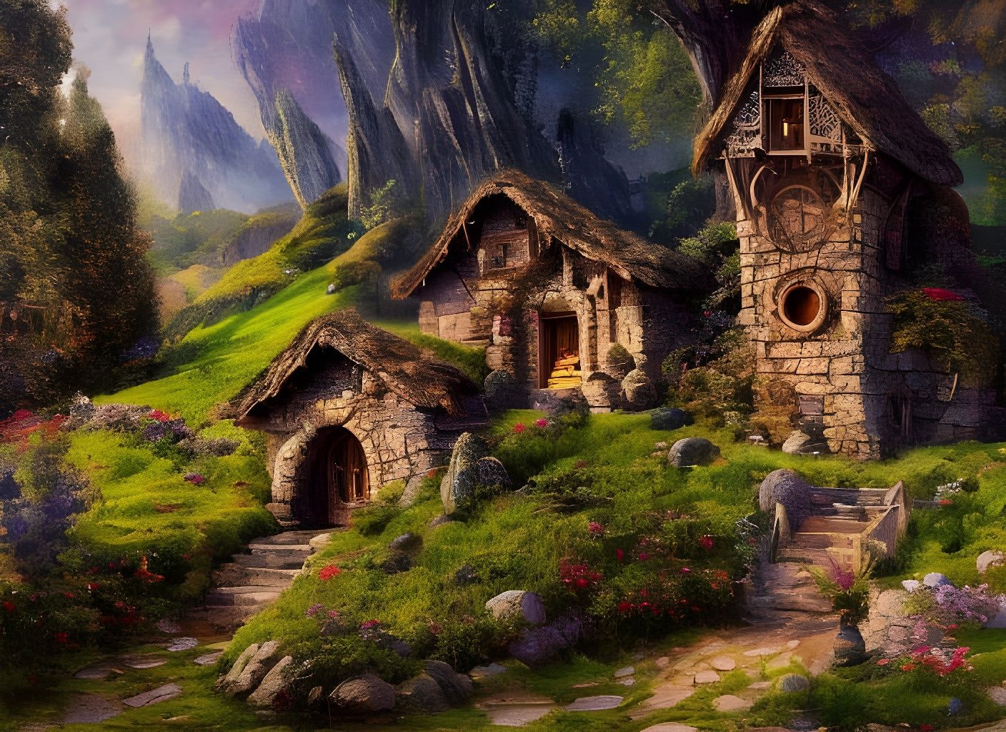 Nested Hobbit Home Tower in Expressionist Style